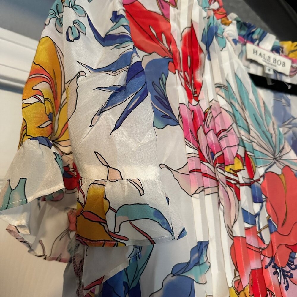 Hale Bob Floral Blouse Size M White Multicolor Silk Top NWOT - Picture 4 of 9